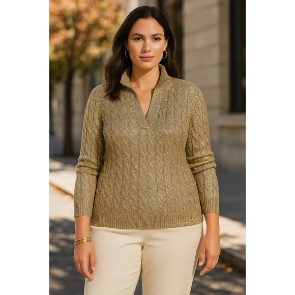 Lauren Ralph Lauren Cable Knit Metallic Gold 3X NWT - Picture 1 of 11